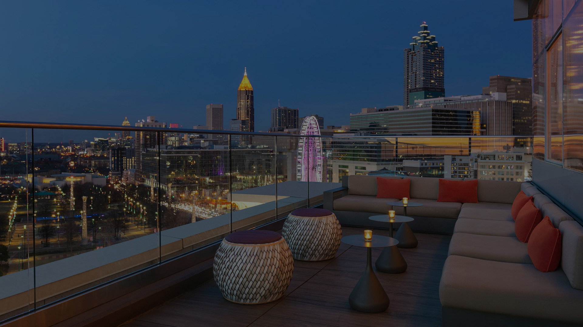 Lounge overlooking Atlanta skyline